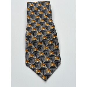 Disney Store Tigger‎ Winnie the Pooh Silk Tie Grey Geometric Hand Made Vintage